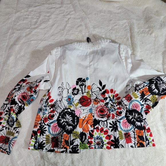 Berek Jacket Womens Large White Flower Pop Stretch Bling Zipper Short Pockets - Picture 7 of 14